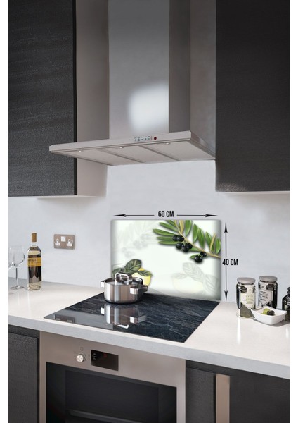 Cam Ocak Arkası Koruyucu | Zeytin ve Limon Desen | 40CM x 60CM fiyatları