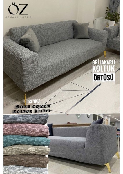 Jakarlı Koltuk Örtüsü , Koltuk Kılıfı Koyu Gri