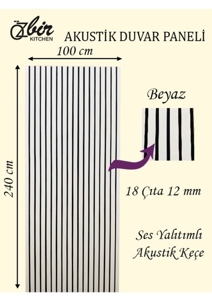 Özbir Kıtchen Beyaz Akustik Duvar Paneli 100X240 Ahşap Duvar Paneli