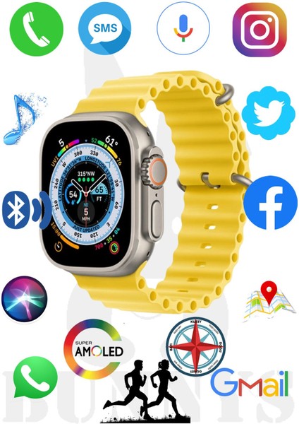 Samsung Galaxy A21 Uyumlu Akıllı Saat Watch 8 Ultra 49MM Amoled Ekran Konuşma Özellikli