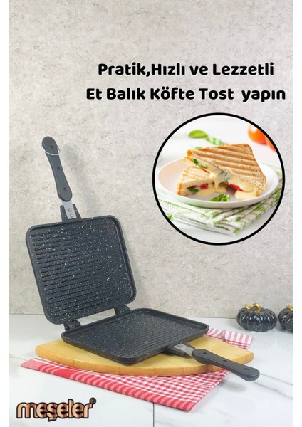 Ocak Üstü Granit Döküm El Tost ve Çok Amaçlı Grill Tava Siyah