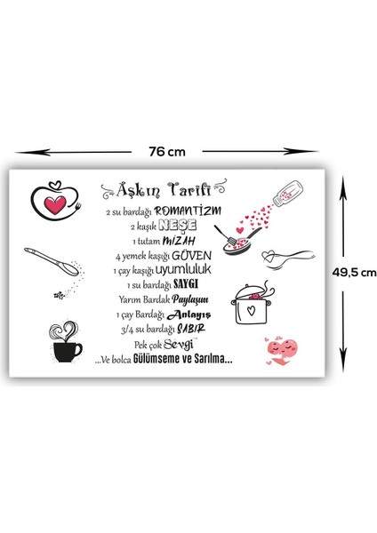 Cam Ocak Arkası Koruyucu | Aşkın Tarifi | Beyaz Fon | 49,5cm x 76CM modelleri