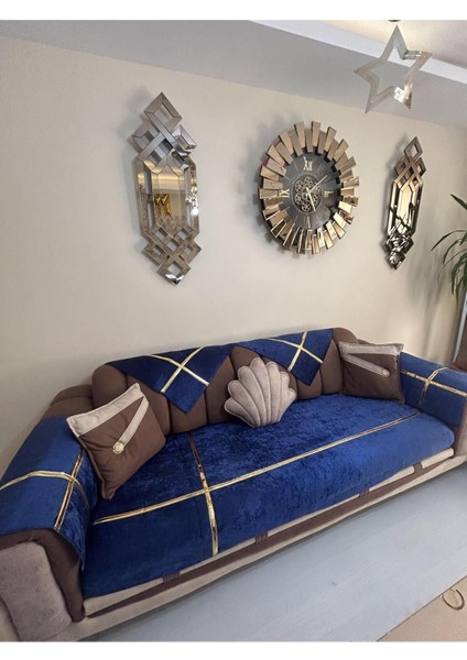 Yeni Moda Lüks Kadife Süngelri Koltuk Çekyat Örtüsü (12PARÇE Takım 3,3,1,1) Lacivert Rengi fırsatları