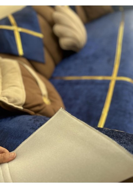 Yeni Moda Lüks Kadife Süngelri Koltuk Çekyat Örtüsü (12PARÇE Takım 3,3,1,1) Lacivert Rengi indirimleri