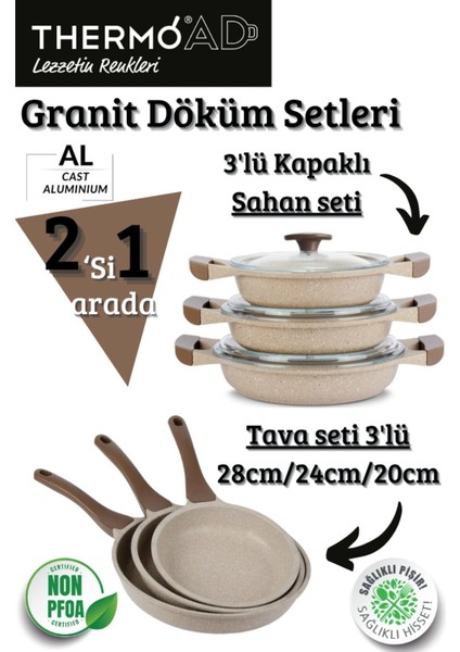 9 Parça Set Aluminium Döküm Vizon 3'lü Sahan Seti ve 3'lü Tava Seti