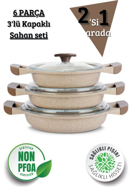 9 Parça Set Aluminium Döküm Vizon 3'lü Sahan Seti ve 3'lü Tava Seti modelleri