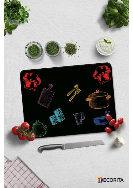 Renkli Tahta | Cam Kesme Tahtası - Cam Kesme Tablası | Siyah Fon | 30CM x 40CM