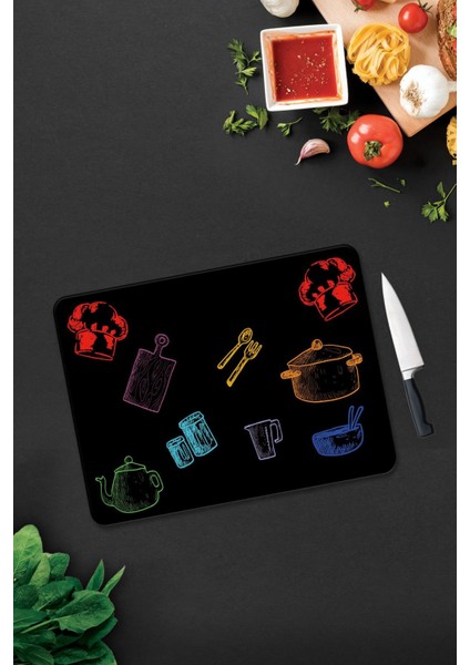 Renkli Tahta | Cam Kesme Tahtası - Cam Kesme Tablası | Siyah Fon | 30CM x 40CM modelleri