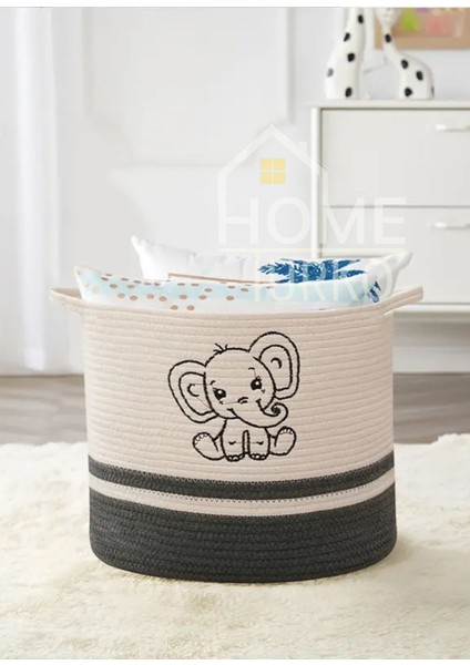 Fil Temalı Dokuma El Örgüsü Jüt Sepeti Çok Yönlü Giyisi Battaniye Oyuncak Depolayıcısı Raf Sepeti
