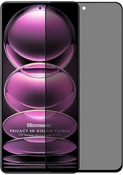 Microsonic Xiaomi Redmi Note 12 Pro Privacy 5d Gizlilik Filtreli Cam Ekran Koruyucu Siyah