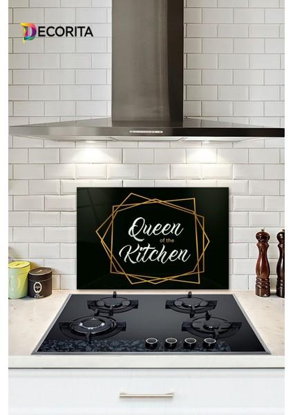 Cam Ocak Arkası Koruyucu | Queen Of The Kitchen - Siyah | 40CM x 60CM