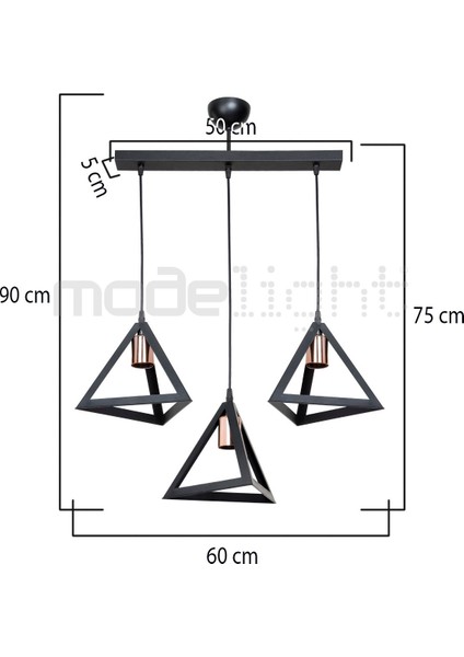 Prizma 3lü Sıralı Avize Siyah (Bakır Laleli) Salon-Oturma-Çocuk-Yemek-Yatak Odası--Antre-Mutfak fırsatları
