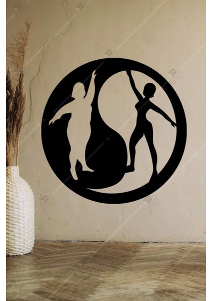 Kilolu ve Fit Kız Figürlü Yin Yang Duvar Dekoru Diyet Diyetisyen