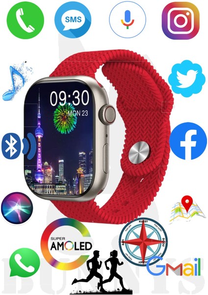 Samsung Galaxy A30S Uyumlu Akıllı Saat Konuşma Özellikli Watch 9 Pro 45MM Amoled Ekran