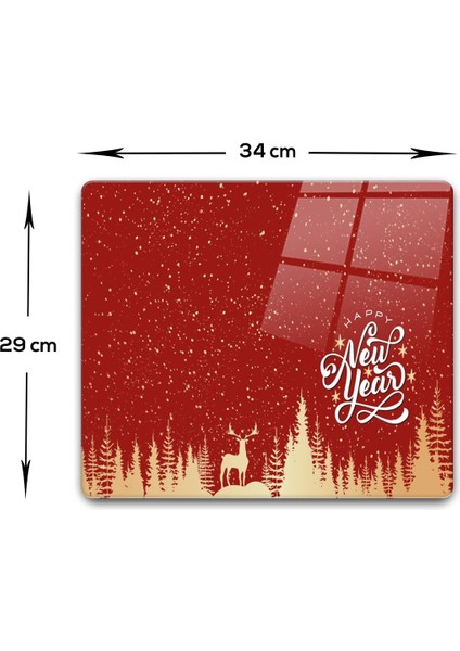 Cam Kesme Tahtası - Cam Kesme Tablası | Happy New Year Kırmızı Silüet | 29CM x 34CM fırsatları