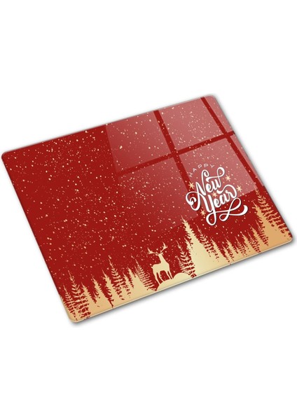 Cam Kesme Tahtası - Cam Kesme Tablası | Happy New Year Kırmızı Silüet | 29CM x 34CM indirimleri