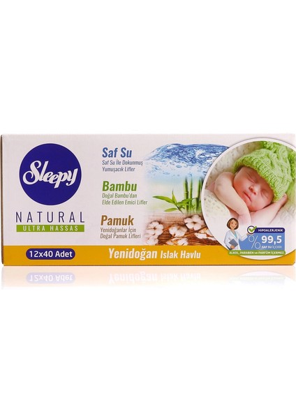 Sleepy Natural Yenidoğan Islak Mendil 12X40 480 Yaprak