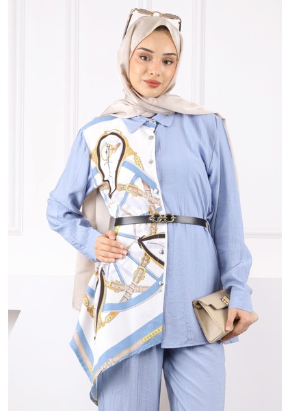 Bebe Mavi Desenli Modal Tunik Pantolonlu Takım modelleri