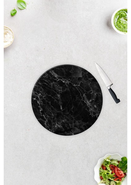 Siyah Mermer Görünümlü | Cam Kesme Tahtası - Cam Kesme Tablası | Daire Çap 32CM modelleri