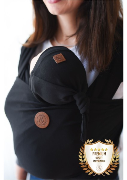 Premium Birinci Sınıf Pamuklu Esnek Wrap Sling Siyah (Babywearinge Özel Üretim Kumaş)