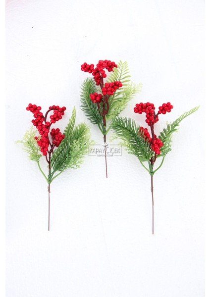 Dekoratif 3lü Yapay Bitkili Stick Kırmızı Yılbaşı Çiçeği Yapay Kokina Yılbaşı Süsü 20 cm (3lü Set) fiyatları