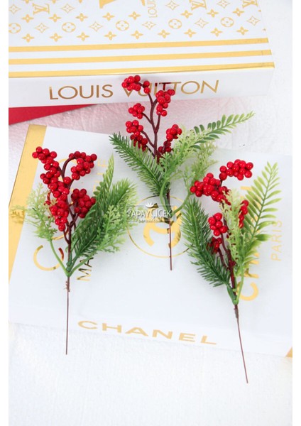 Dekoratif 3lü Yapay Bitkili Stick Kırmızı Yılbaşı Çiçeği Yapay Kokina Yılbaşı Süsü 20 cm (3lü Set) fırsatları