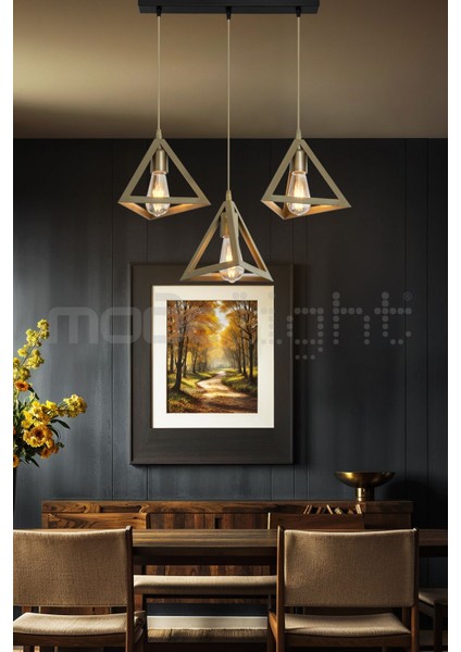 Prizma 3lü Sıralı Avize Siyah / Eskitme Salon-Oturma-Çocuk-Yemek-Yatak Odası-Antre-Mutfak