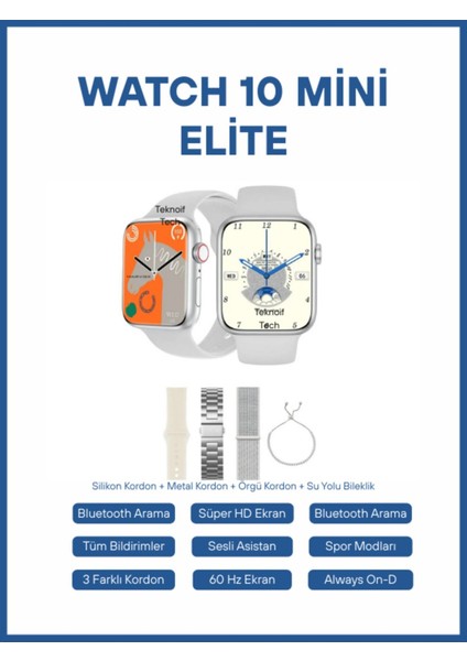 Watch 10 Mini Elite Akıllı Saat Hediye Dolu Kutu Içeriği 3 Kordon ve Bileklik