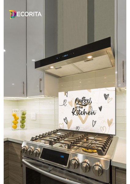 Cam Ocak Arkası Koruyucu | Queen Of The Kitchen - Krem | 49,5cm x 76CM