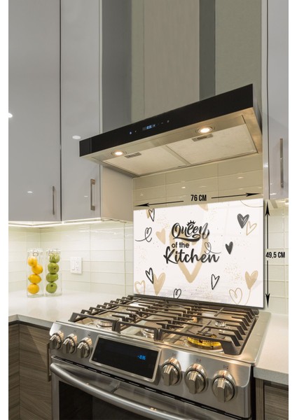Cam Ocak Arkası Koruyucu | Queen Of The Kitchen - Krem | 49,5cm x 76CM modelleri