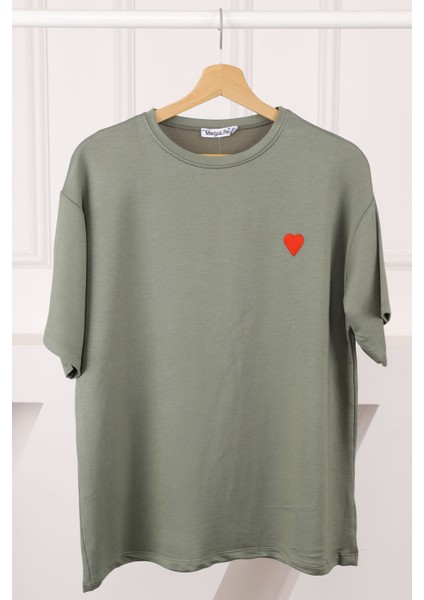 Haki Nakışlı Kısa Kol Modal T-Shirt