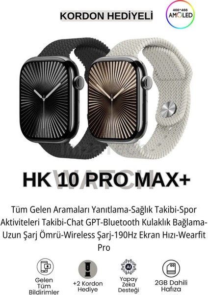 Hk 10 Pro Max Akıllı Saat Parlak Kasa Rengi Watch 10 Kordon Hediyeli Arama Cevaplama Galeri Chat Gp