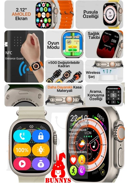 Poco F3 Uyumlu Akıllı Saat Watch 8 Ultra 49 mm Amoled Ekran Konuşma Özellikli fiyatları