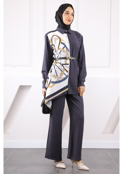 Antrasit Desenli Modal Tunik Pantolonlu Takım modelleri
