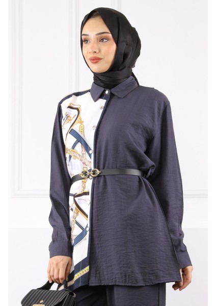 Antrasit Desenli Modal Tunik Pantolonlu Takım fırsatları