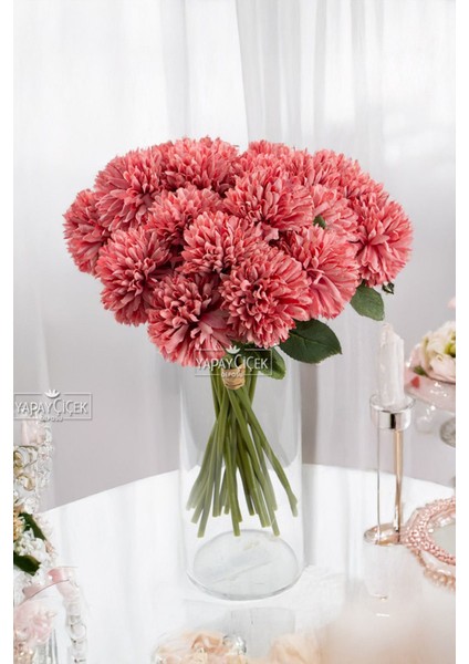 Yapay Çiçek Top Krizantem 7li Mini Kartopu Demeti 30 cm Pastel Pembe