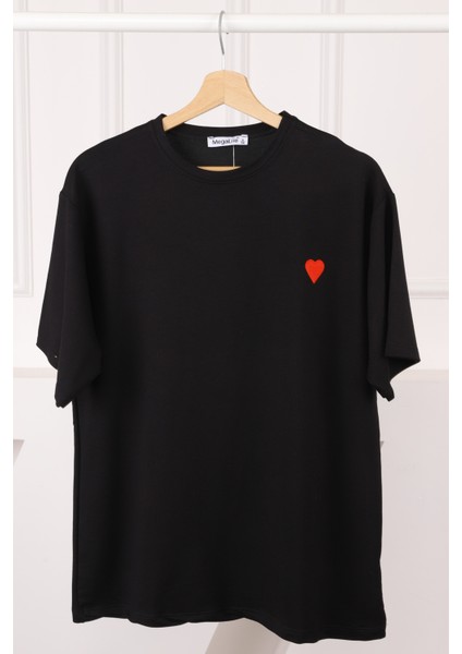 Siyah Nakışlı Kısa Kol Modal T-Shirt