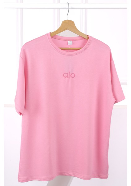 Pembe Nakışlı Kısa Kol Modal T-Shirt
