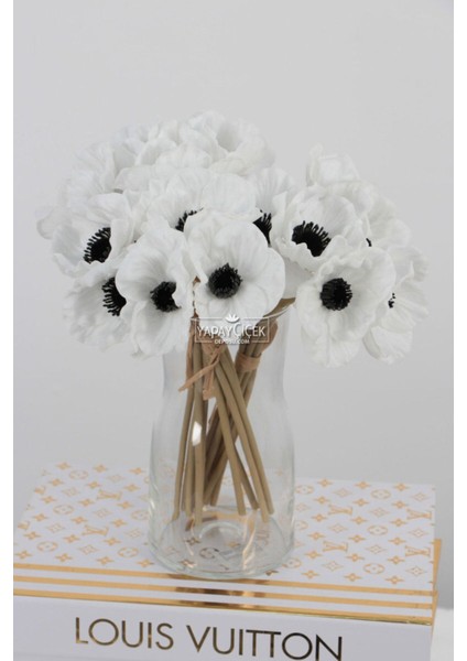 Yapay Çiçek Lüx Islak 6lı Anemon Demeti 25 cm Beyaz