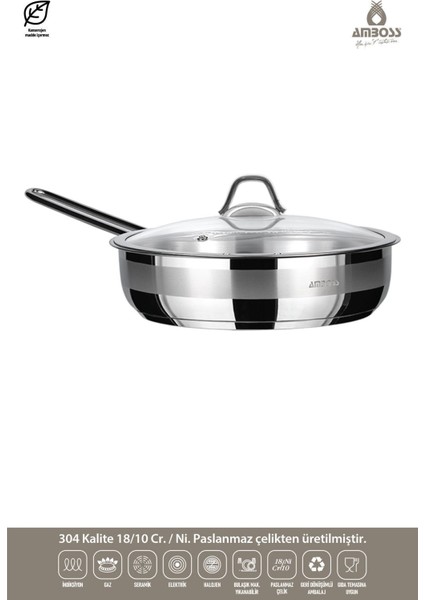Ambos Saphire 22 cm Tava- Cam Kapaklı
