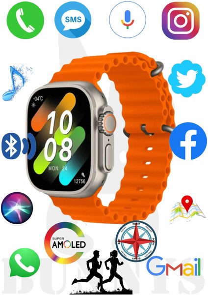 Samsung Galaxy A33 Uyumlu Akıllı Saat Watch 8 Ultra 49MM Konuşma Özellikli Amoled Ekran