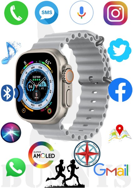 Oppo A57 Uyumlu Akıllı Saat Watch 8 Ultra 49MM Konuşma Özellikli Amoled Ekran