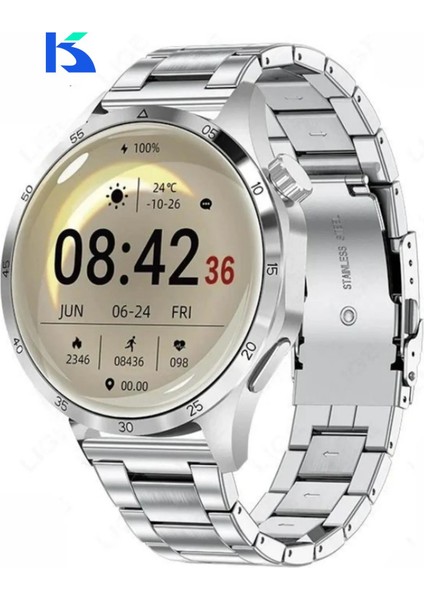 Watch Gt4 Klasik Erkek 46MM Gümüş Akıllı Saat Bluetooth Sesli Görüşmeli iPhone Huawei Uyumlu