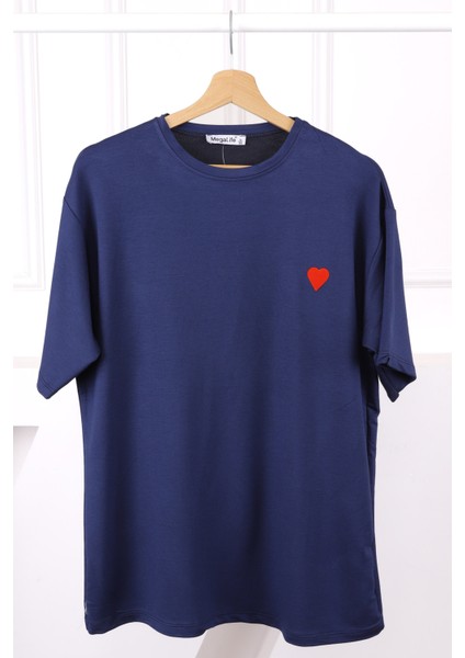 Lacivert Nakışlı Kısa Kol Modal T-Shirt