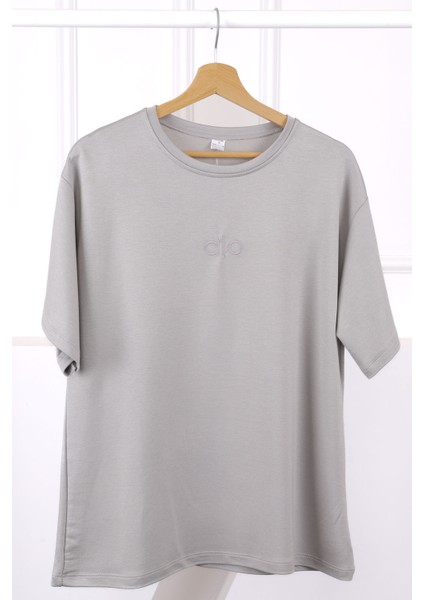 Gri Nakışlı Kısa Kol Modal T-Shirt