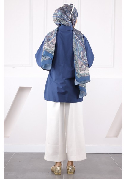 Lacivert Yandan Bağlamalı Kimono