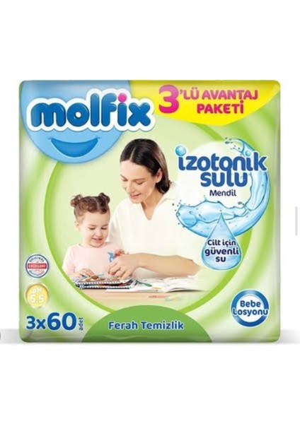 Molfix Izotonik Sulu Ferah Temizlik Islak Havlu Mendil 3'lü 180 Yaprak