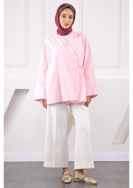 Pudra Yandan Bağlamalı Kimono