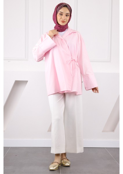 Pudra Yandan Bağlamalı Kimono