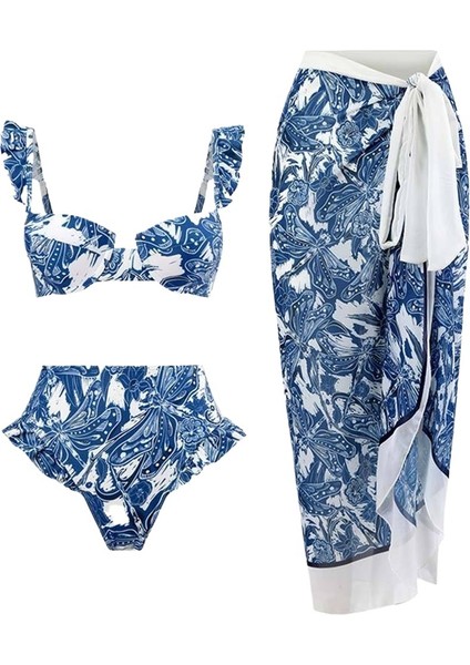 Kadınlar Için Yaz Tatili Olmazsa Olmazı Üç Parçalı Mayo Pembe Baskılı Plaj Sıcak Bahar Gazlı Eteği Kadınlar Için (Yurt Dışından)